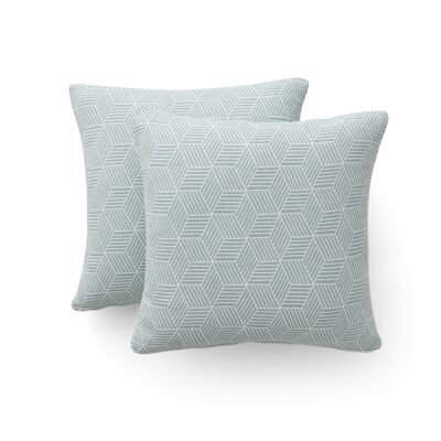 Confezione 2 federe per cuscino in cotone jacquard con chiusura con cerniera Azzurro 45x45 cm