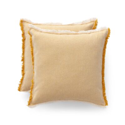Pack of 2 plain jacquard fringed Tibu cushion covers 45x45 cm
