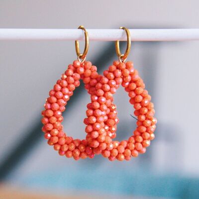 Stainless steel earring with facet drop – coral/gold