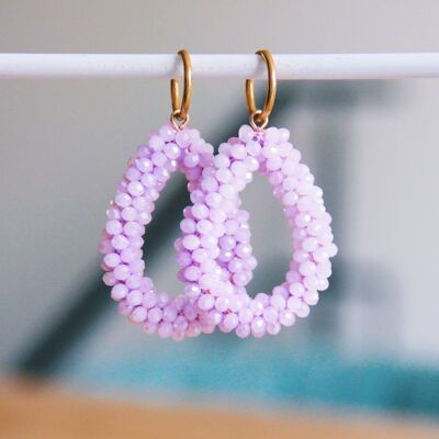 Stainless steel earring with facet drop – lilac/gold