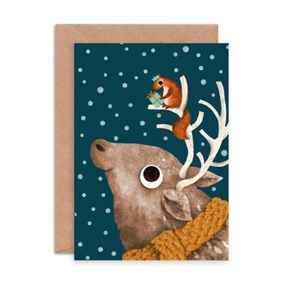 Reindeer & Squirrel Single Greeting Card