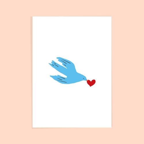 Carte postale "oiseau coeur"