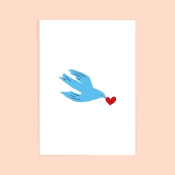 Carte postale "oiseau coeur" 1