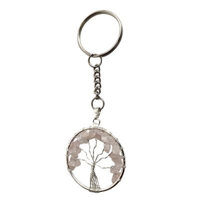 Quartz rose - Porte-clés Arbre de vie en cristal