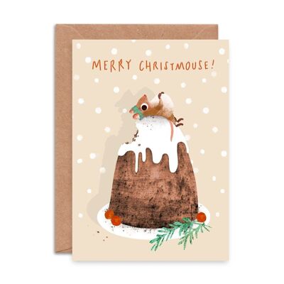 Christmas Pudding Mouse Single Greeting Card
