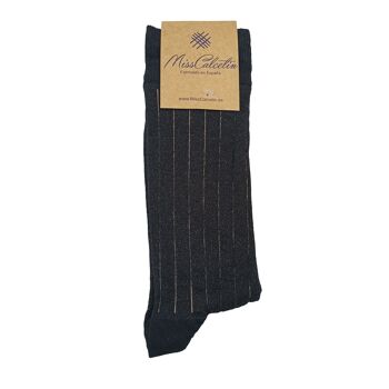 Chaussettes basses Miss noir-camel à rayures verticales 2