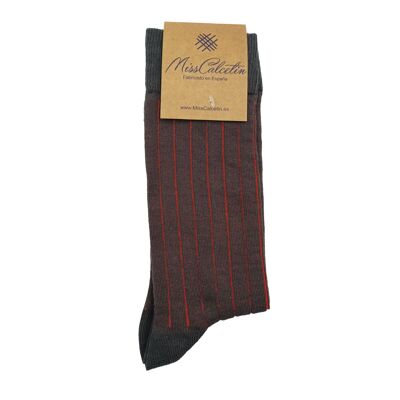 Chaussettes basses Miss anthracite-rouge à rayures verticales