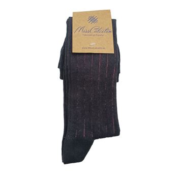 Chaussettes montantes Miss Noir-Fuchsia à Rayures Verticales 2