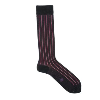 Chaussettes montantes Miss Noir-Fuchsia à Rayures Verticales 4