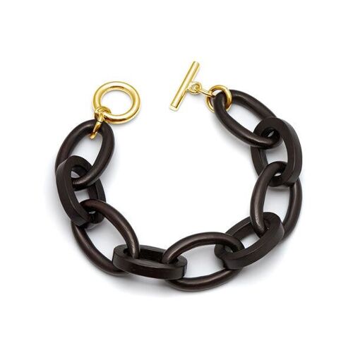 Black wood oval link bracelet -Gold
