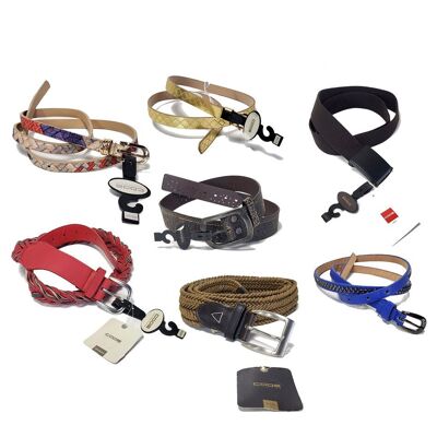 Mix of various Code fashion belts for men and women