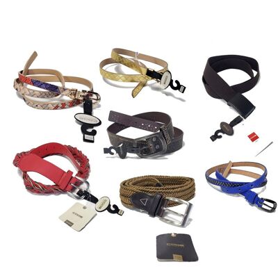 Mix of various Code fashion belts for men and women
