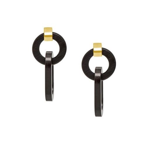 Double link black wood earring - Gold