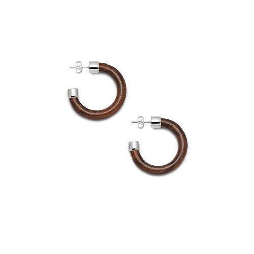 Small Rosewood rounded hoop earring - Silver