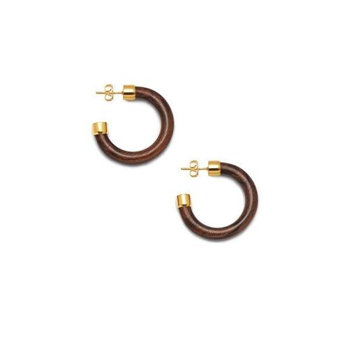 Small Rosewood rounded hoop earring - Gold plate