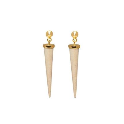 Lange, runde Spike-Ohrringe aus weißem Holz – Gold