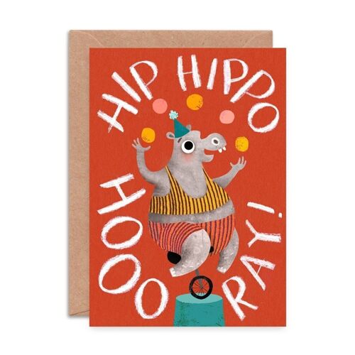 Hip Hippo Hooray Single Greeting Card