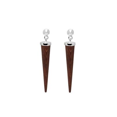 Lange, runde Spike-Ohrringe aus Palisanderholz – Silber
