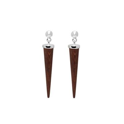 Long Rosewood round spike earring - Silver