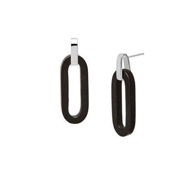 Black wood Open Rectangle Drop Earring - Silver