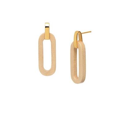 White wood Open Rectangle Drop Earring - Gold plate