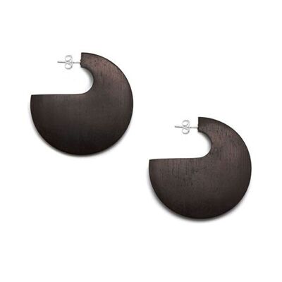 Black wood flat hoop earring