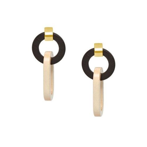 Double link black & White wood earring – Gold