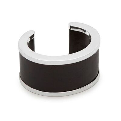 Black wood Signature Cuff - Silver