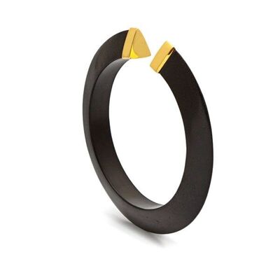 Brazalete de tribu abierta de madera negra - Placa de oro