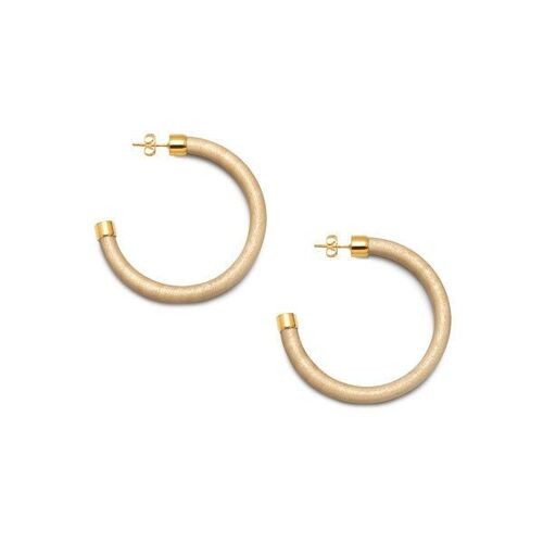 Slim White wood hoop earring - Gold