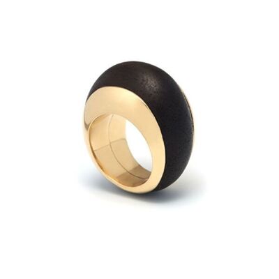 Gold plated silver lined Black wood ring