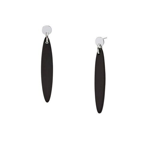 Black Wood Foli Earring - Silver