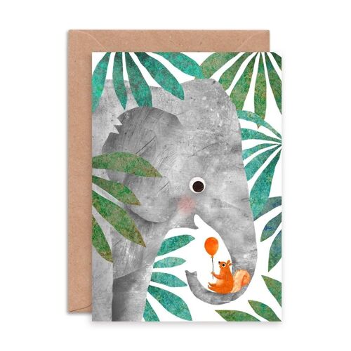 Elephant & Squirrel Single Greeting Card