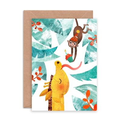 Giraffe & Monkey Single Greeting Card