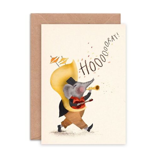 Hooray Elephant Single Greeting Card