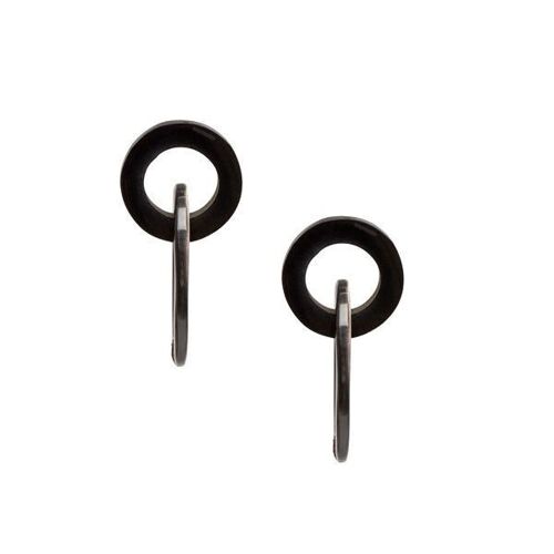 Black natural oval link horn earring