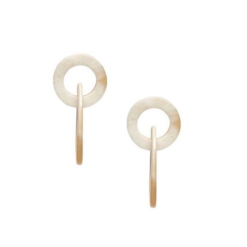 White natural oval link horn earring