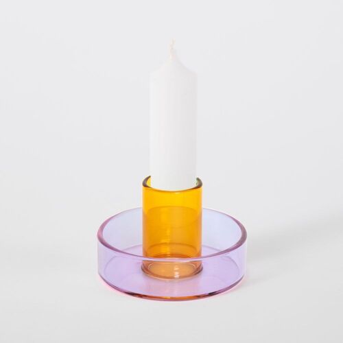 Duo Tone Glass Candle Holder - Lilac and Peach