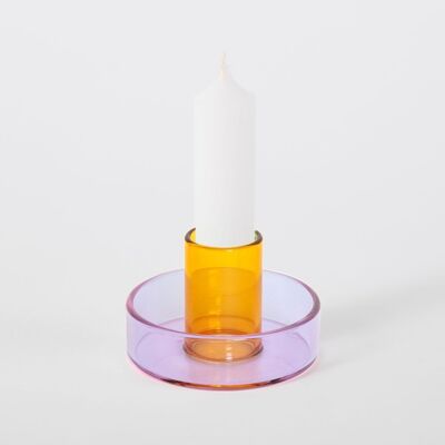 Kerzenhalter aus zweifarbigem Glas – Flieder und Pfirsich