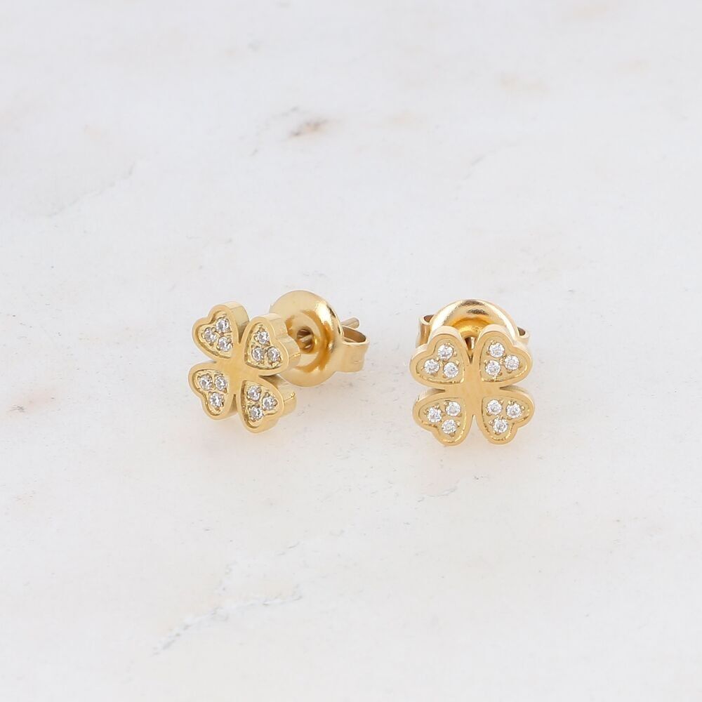 Orecchini proiettile - trifoglio in acciaio inossidabile con ossidi di zirconio