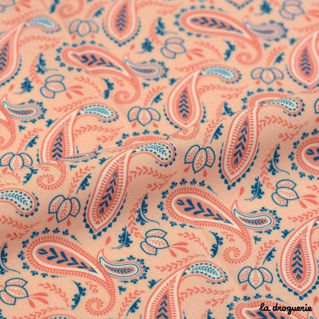 Tissu au mètre "Un brin folk" Peau de pêche