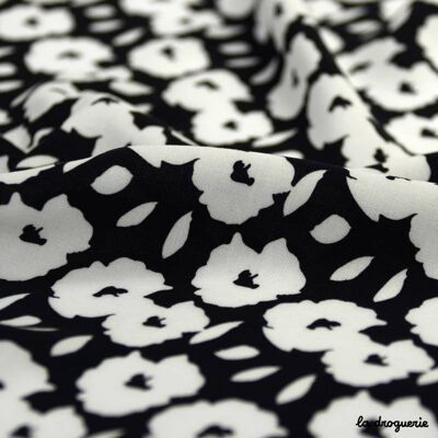 Fabric by the meter "Hello flower!" Black and white