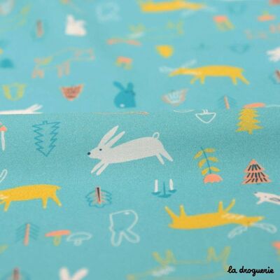 Fabric by the meter "Deer, deer! Open me" Heavenly blue