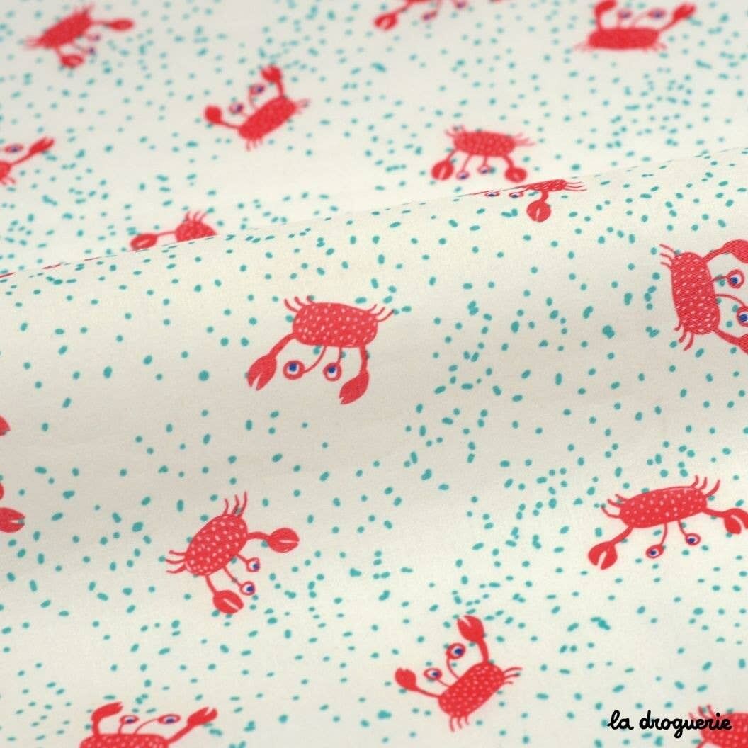 Tessuto al metro "Crostacei e Crostacei..."Rosso sulla sabbia