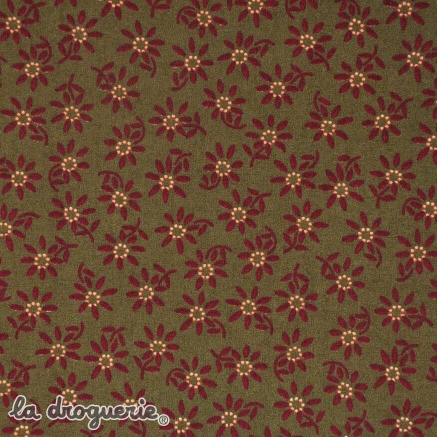 Tessuto al metro "Molti... Appassionatamente" Kaki e bordeaux