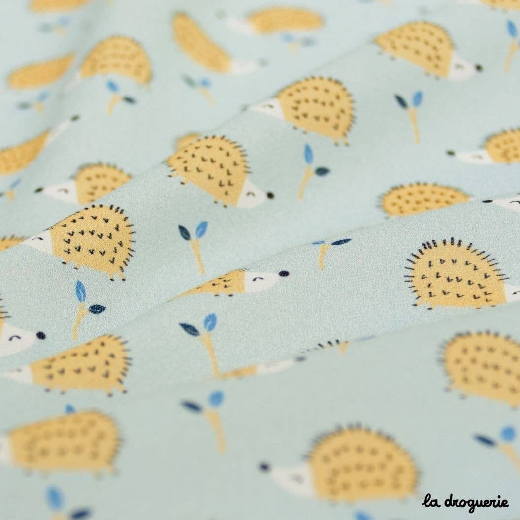 Tessuto al metro "È un riccio che ha punto..." Grigio blu