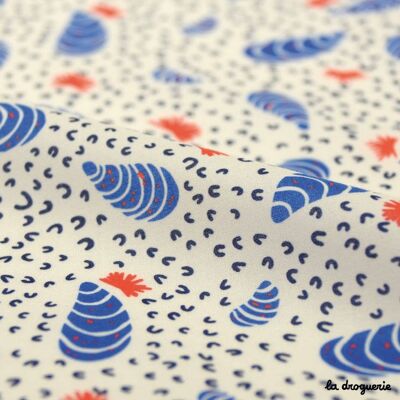 Fabric by the meter "Fishing for mussels..."Blue on sand