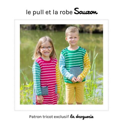 Modello ai ferri per il maglione e il vestito da bambino Sauzon