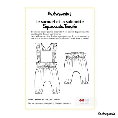 Sewing pattern for “Square du Temple” harem pants and overalls
