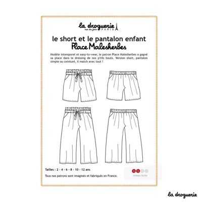 Patron couture du pantalon et short enfant Place Malesherbes